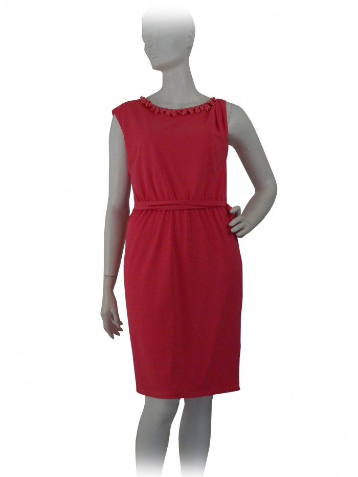 Dress woman sleeveless knit, stone inserts on the neck Dress woman sleeveless knit, stone inserts on the neck