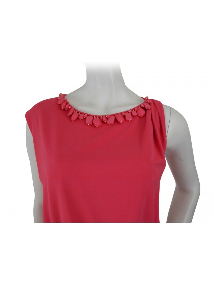 Dress woman sleeveless knit, stone inserts on the neck