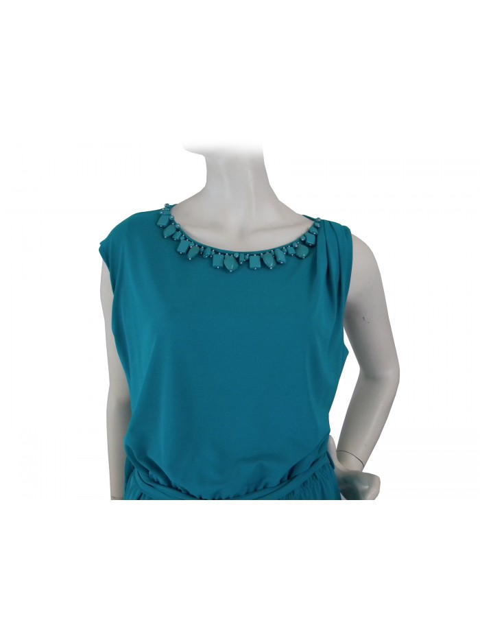 Dress woman sleeveless knit, stone inserts on the neck