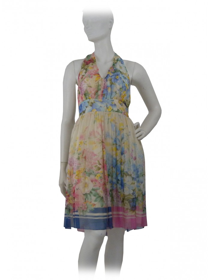 Vestito Donna smanicato con corpetto crespato e gonna arricciata Vestito Donna smanicato con corpetto crespato e gonna arricciata