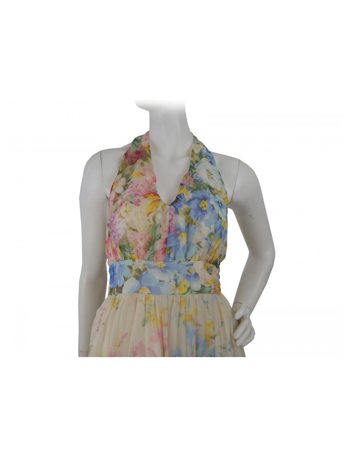 Sleeveless woman dress with creped bodice and gathered skirt