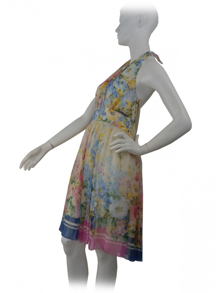 Vestito Donna smanicato con corpetto crespato e gonna arricciata