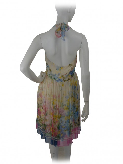 Sleeveless woman dress with creped bodice and gathered skirt