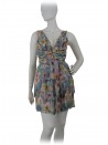 Sleeveless woman dress with plunging neckline, pleated bodice,