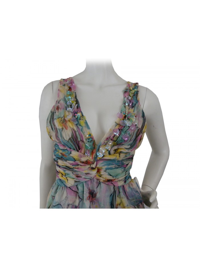 Vestito Donna smanicato con scollatura profonda, corpetto plissettato,