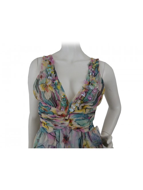 Vestito Donna smanicato con scollatura profonda, corpetto plissettato,