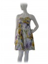 Woman dress with floral patterned pleats inserts stones and straps