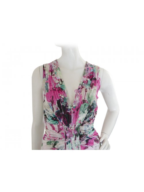 Woman dress in knit, V-neck with draped stone inserts