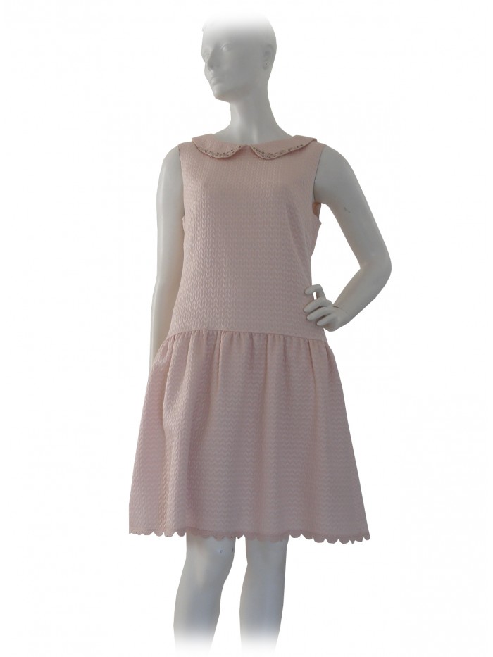 Dress Woman sleeveless in colored fabric, decorated collar Dress Woman sleeveless in colored fabric, decorated collar