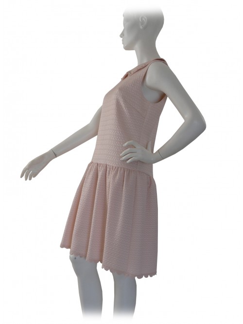 Dress Woman sleeveless in colored fabric, decorated collar