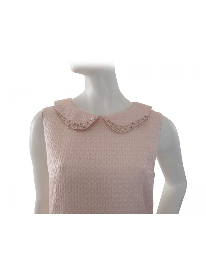 Dress Woman sleeveless in colored fabric, decorated collar