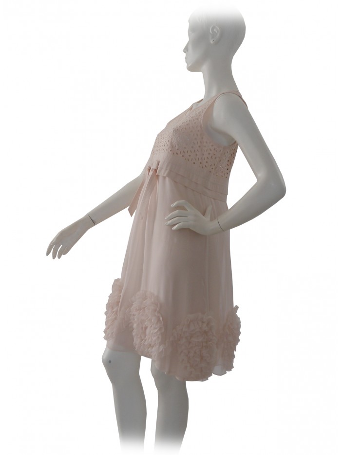 Vestito Donna smanicato con corpetto traforato, fiocchetto in vita