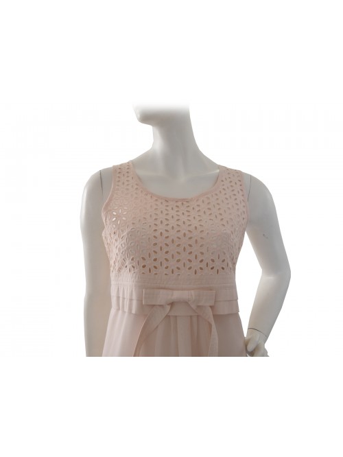 Dress Sleeveless woman with openwork bodice, bow at the waist