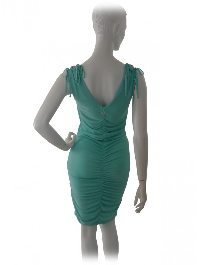 Woman dress in knit, soft collar with sequins on the shoulders