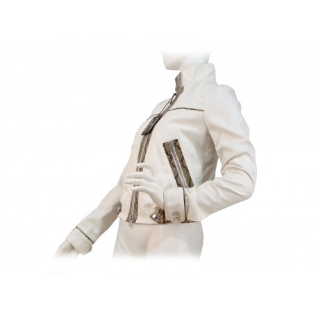 Giubbotto Donna corto slim con zip a contrasto animalier.