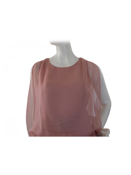 Elegant woman dress with sheer bodice and flounced skirt.