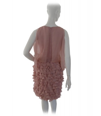 Vestito Donna elegante con corpetto velato e gonna a balze. 2