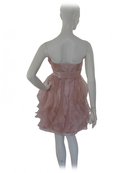 Vestito Donna elegante senza spalline decorato a balze di velo su tint