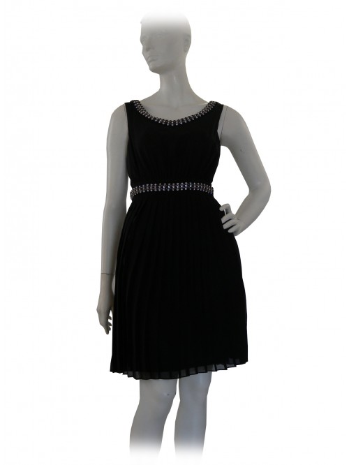 Vestito Donna smanicato con decoro paillettes al collo e in vita Vestito Donna smanicato con decoro paillettes al collo e in vita