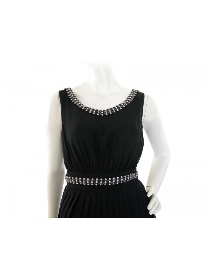 Vestito Donna smanicato con decoro paillettes al collo e in vita