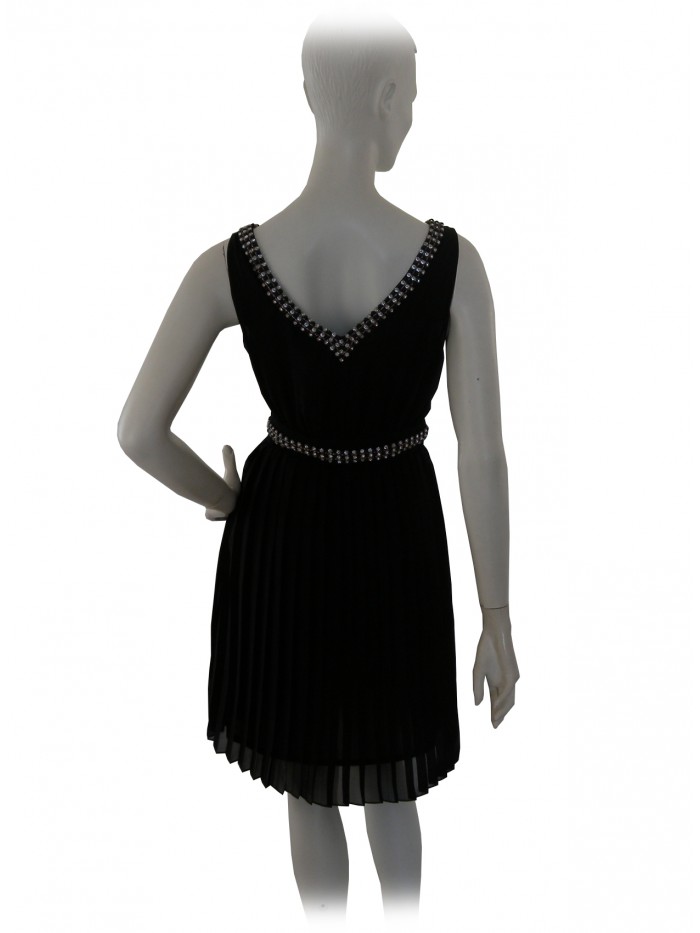 Vestito Donna smanicato con decoro paillettes al collo e in vita