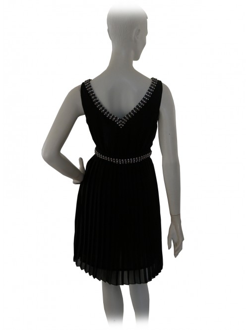 Vestito Donna smanicato con decoro paillettes al collo e in vita