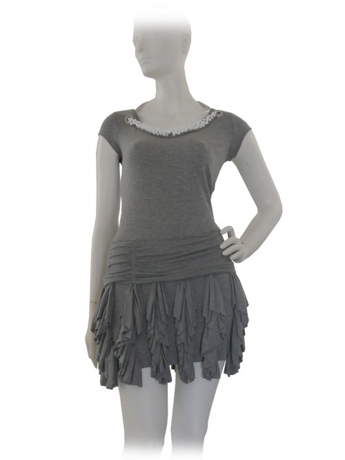 Vestito Donna slim con decoro tipo collana con inserti pietre bianche Vestito Donna slim con decoro tipo collana con inserti pietre bianche