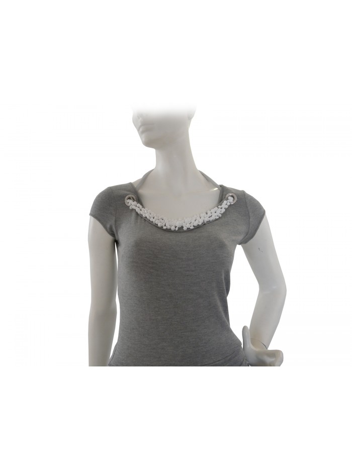 Vestito Donna slim con decoro tipo collana con inserti pietre bianche