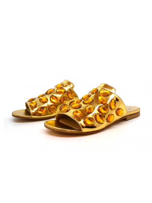 Perseus low model woman sandals with oval mirror jade stones Perseus low model woman sandals with oval mirror jade stones