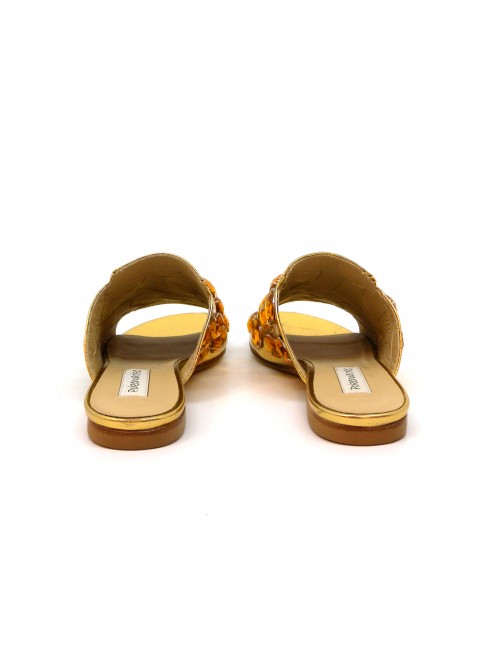 Perseus low model woman sandals with oval mirror jade stones