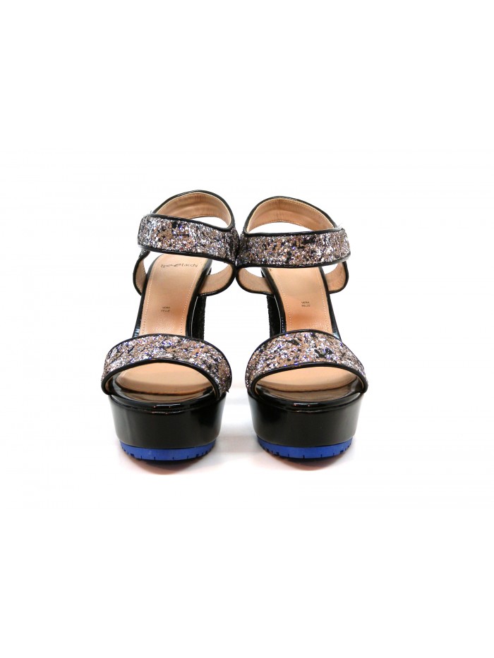 Women's Glitter Sandals printed pink-black on glossy paint, high heel