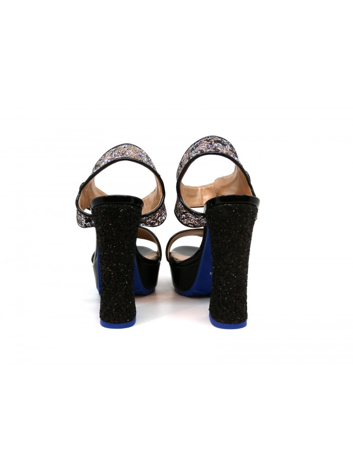 Women's Glitter Sandals printed pink-black on glossy paint, high heel