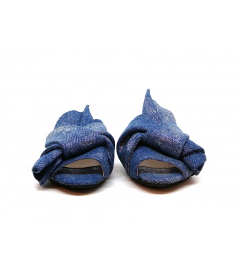 Sandali Donna bassi con tacco con decoro fiocco asimmetrico 2