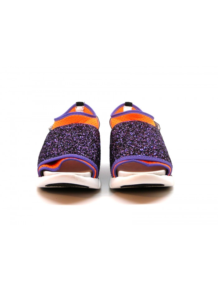 Sandali Donna con zeppa gomma, glitter su tessuto elastico a contrasto