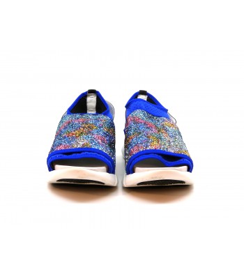 Women's sandals with rubber wedge, glitter on contrast elastic fabric 2