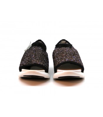 Women's sandals with rubber wedge, glitter on elastic fabric 2