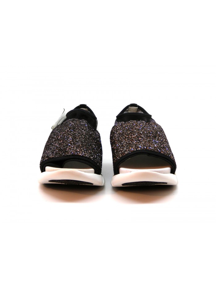 Sandali Donna con zeppa gomma, glitter su tessuto elastico