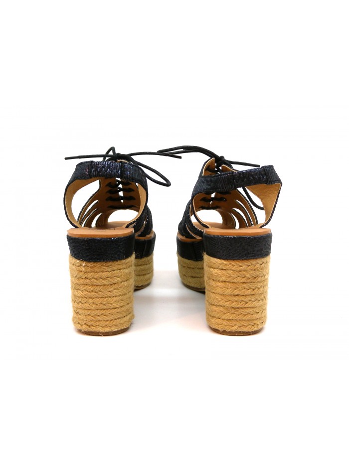 Sandali Donna stringati con zeppa paglia intrecciata.