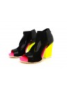 Women's sandals with heel and fluo bottom, black wraparound net.