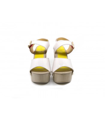 Women's sandals with 130mm heel and wedge sole, glossy effect, buckle 2