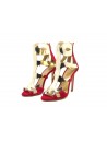 Woman sandals with 100mm red suede heel with glossy contrast