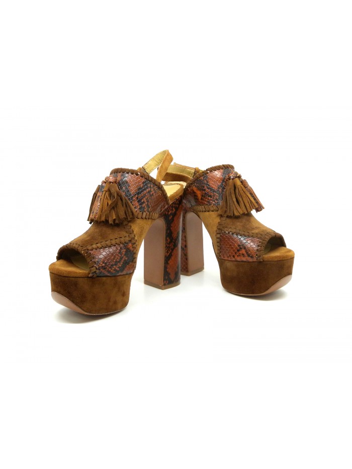 Sandali Donna con tacco 120mm animalier, zeppa rivestimento camoscio