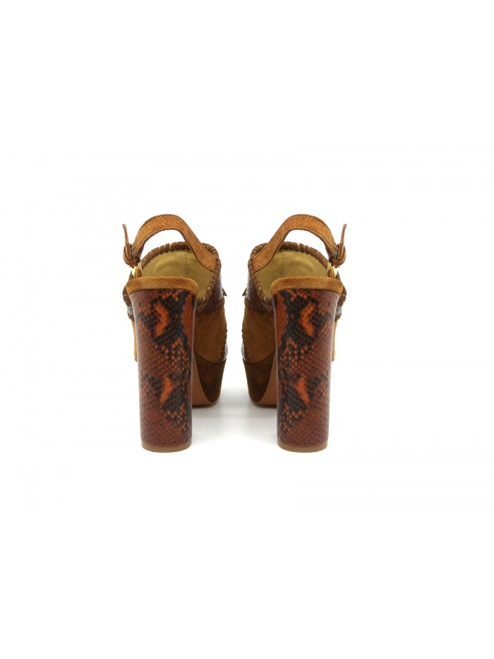Sandali Donna con tacco 120mm animalier, zeppa rivestimento camoscio