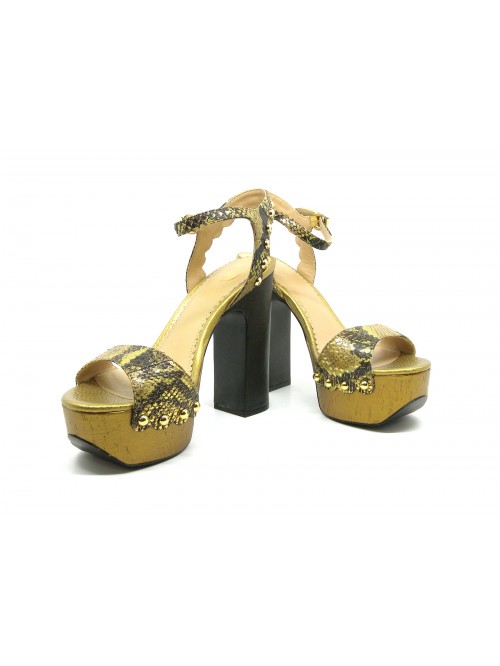 Sandali Donna con tacco 120mm nero, zeppa rivestimento gold