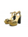 Women's sandals with 120mm black heel, gold coating wedge heel