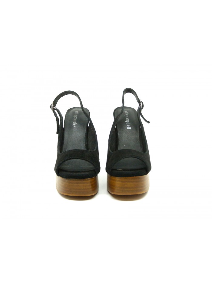 Sandali Donna con zeppa e tacco effetto legno striato, pelle