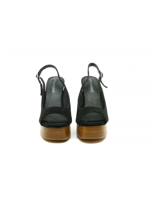 Sandali Donna con zeppa e tacco effetto legno striato, pelle