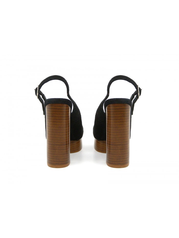 Sandali Donna con zeppa e tacco effetto legno striato, pelle