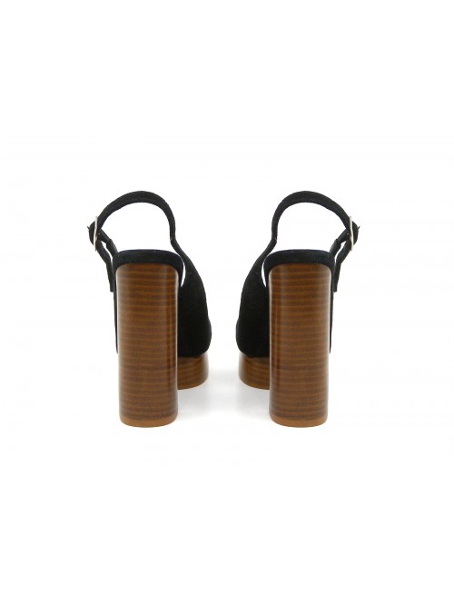 Sandali Donna con zeppa e tacco effetto legno striato, pelle
