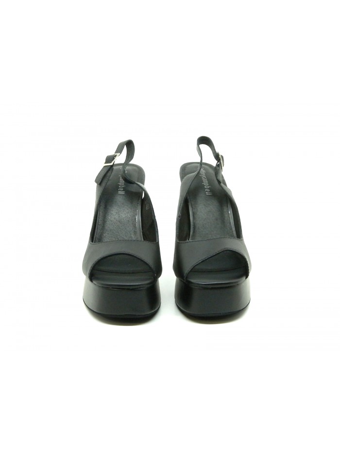 Sandali Donna con zeppa e tacco black, pelle opaca.